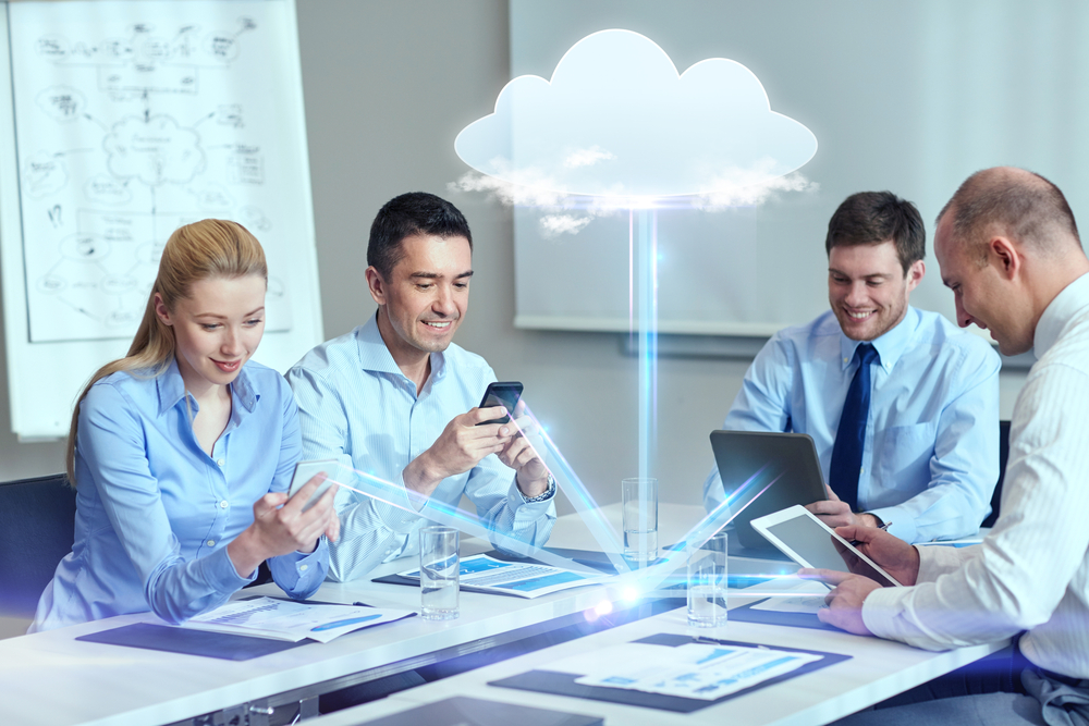 Business,,People,,Cloud,Computing,And,Technology,Concept,-,Smiling,Business